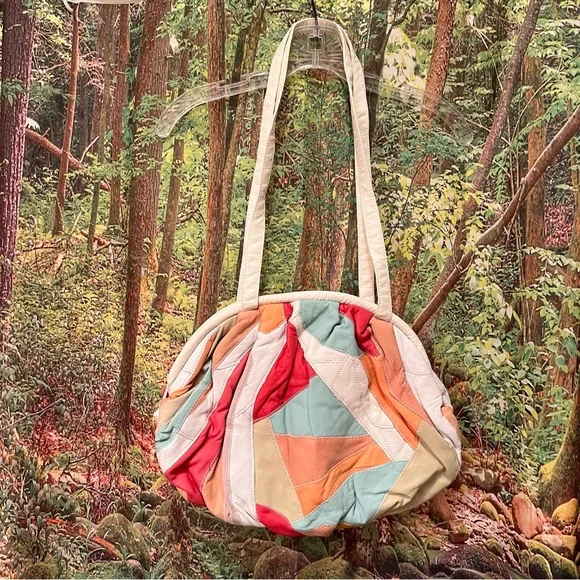 Vintage Leather Patchwork Crossbody Bag rare purse 80s quilt quilted - Picture 11 of 13